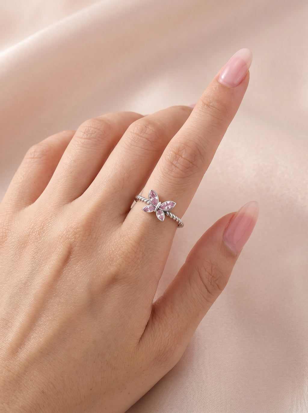Pink butterfly Braided ring