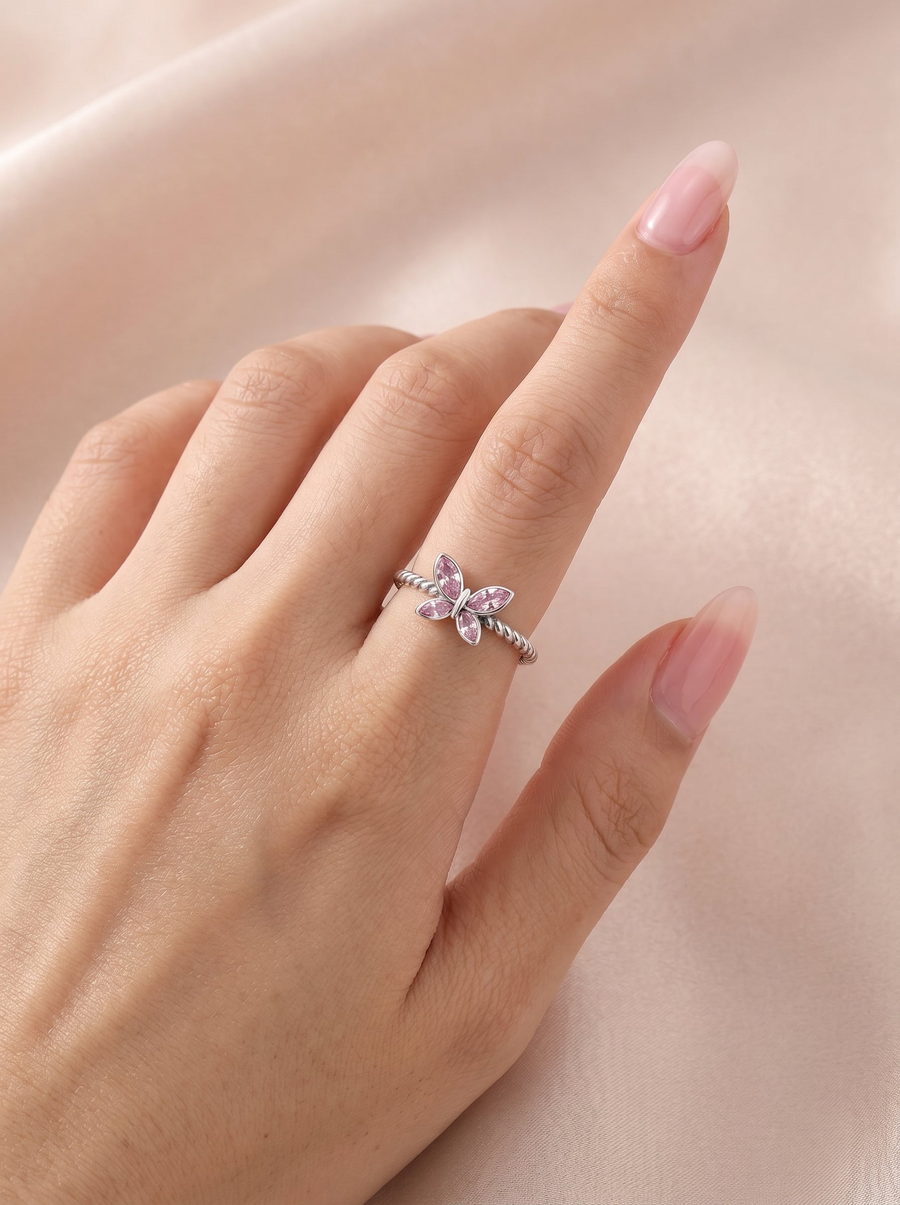 Pink butterfly Braided ring